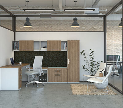 Desk and chairs from the Haworth X-Series
